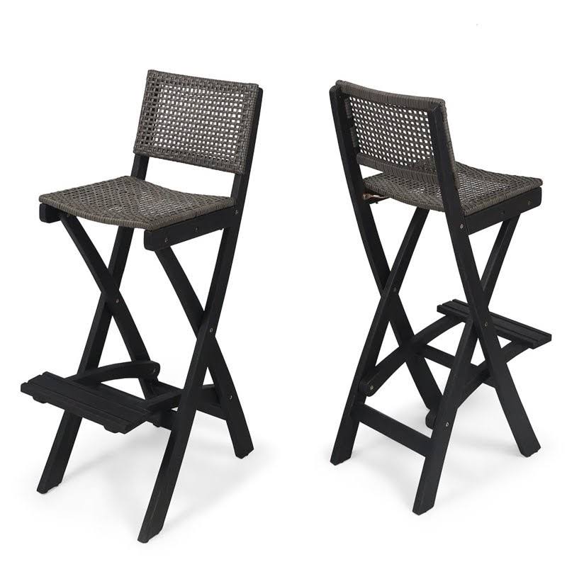 Dark Gray Acacia Wood Outdoor Barstool Set of 2 V7952