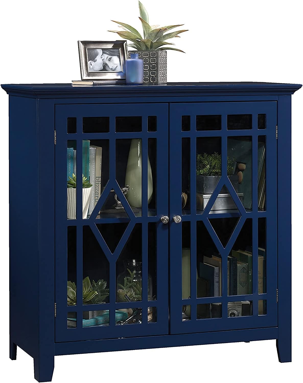 Indigo Blue Accent Storage Cabinet with Glass Doors F260525