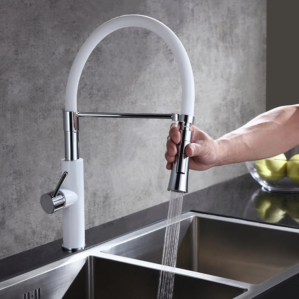White & Chrome Single Handle Solid Brass Kitchen Faucet O795492