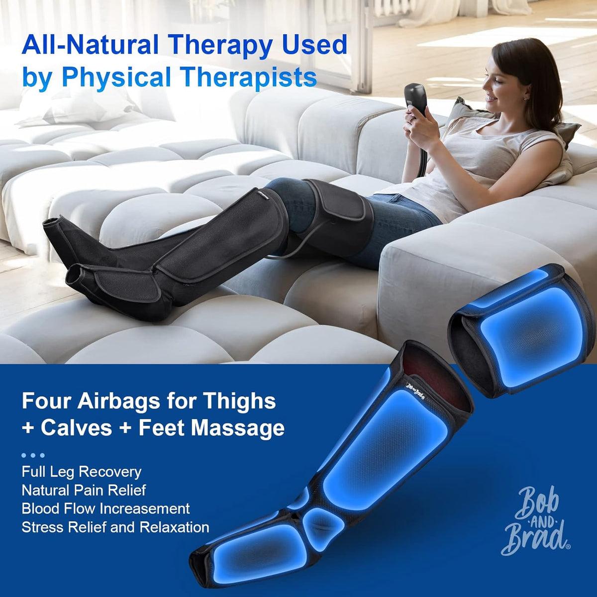 Air Compression Leg Massager with Heat, Adjustable Foot Calf Massage with Handheld Controller, 4 Modes 4 Intensities 2 Heat F73078