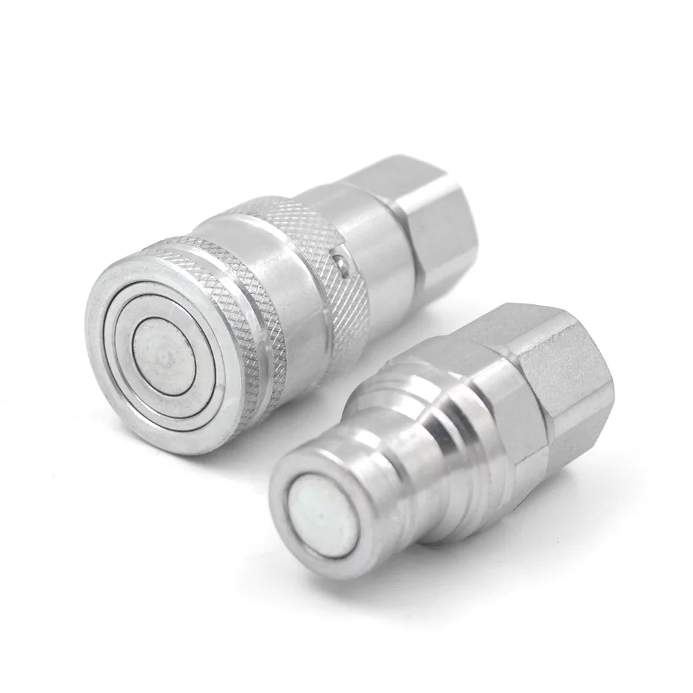 1/2" NPT Flat Face Hydraulic Quick Connect Couplers Set with Dust Caps D53632