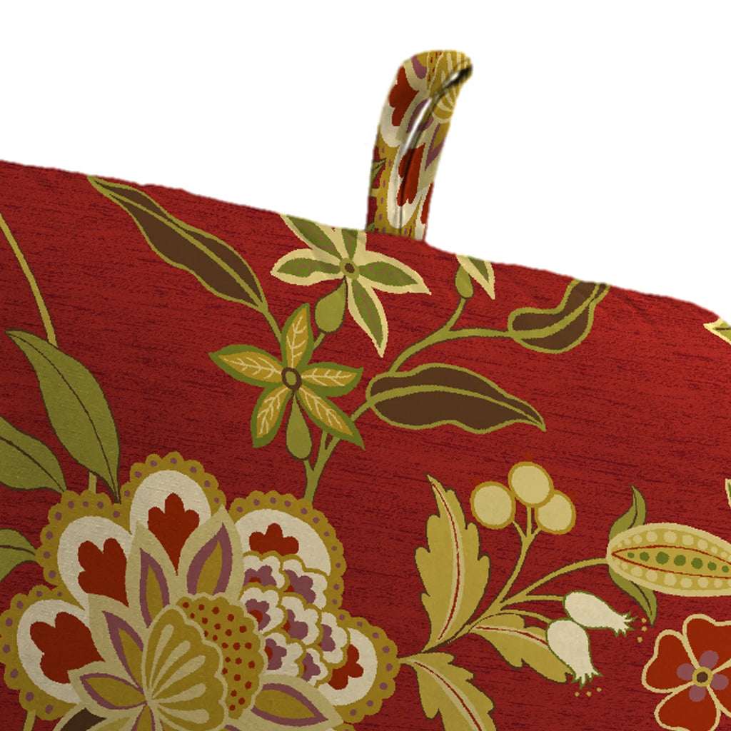 Red Floral Rectangular Outdoor Chair Cushion with Ties M7551