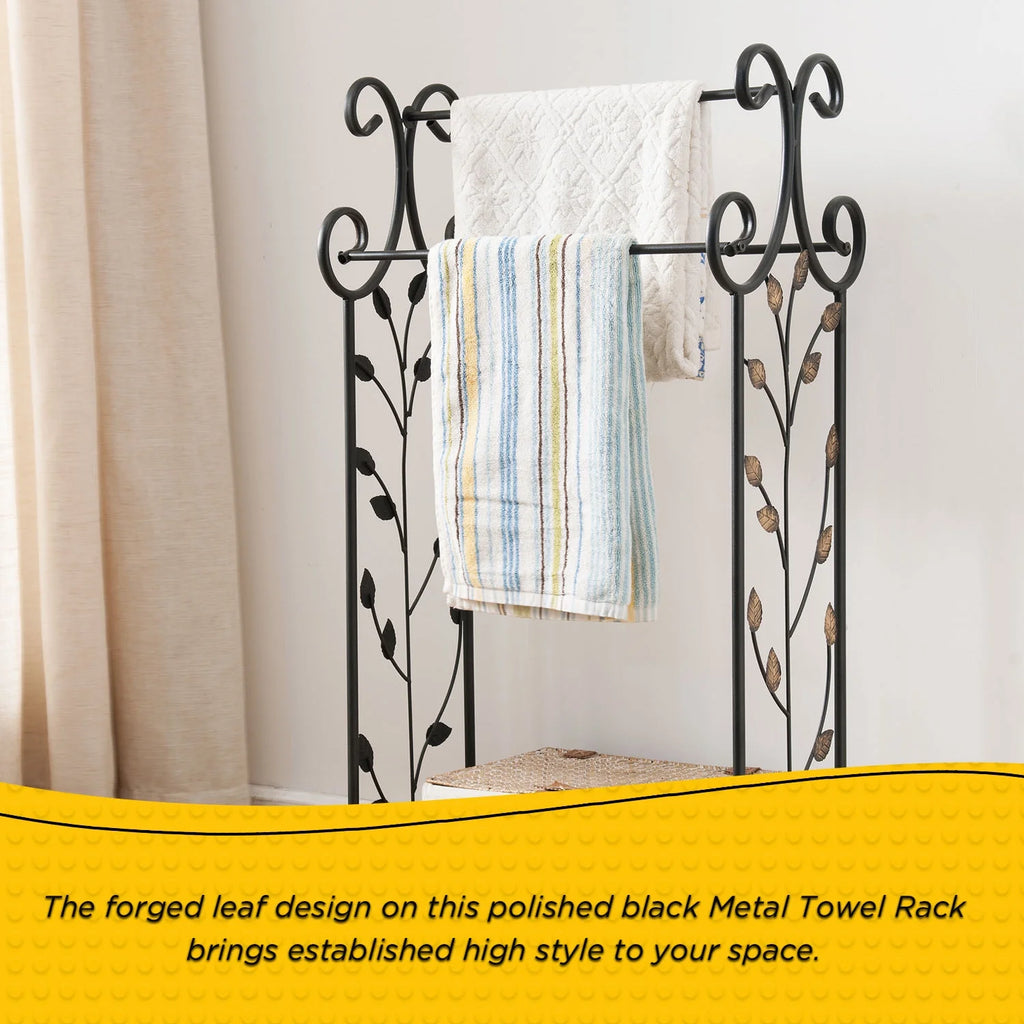 Black Metal Towel Rack Stand with Shelf H38023