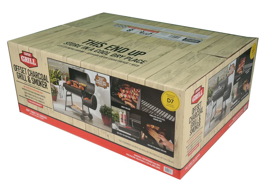 28 Offset Steel Charcoal Smoker Grill with Side Firebox, Black H6494