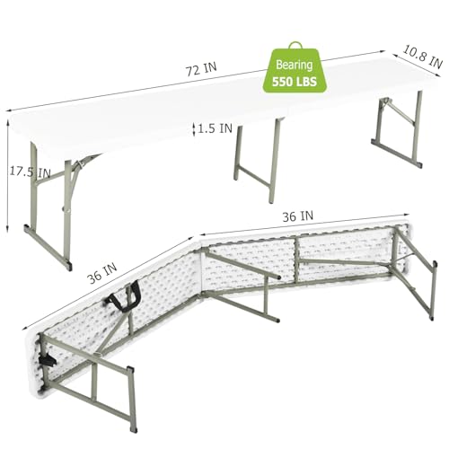 White 6FT Folding Bench with Carry Handle, 2 Pack W22343