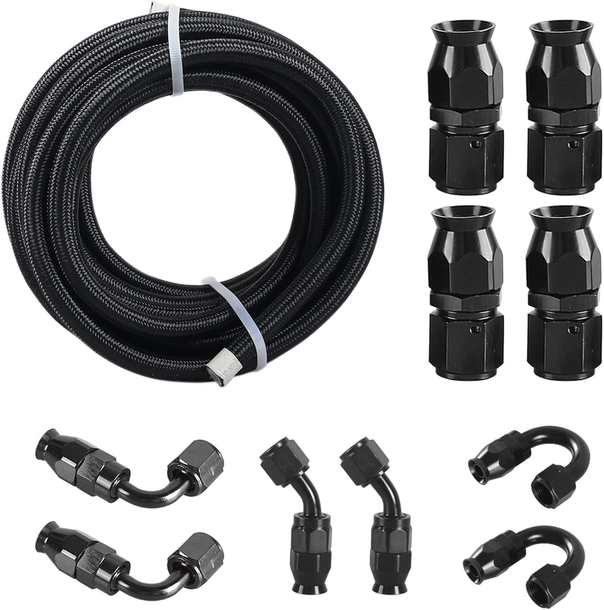 20FT PTFE Braided Fuel Line Fitting Kit Black G492