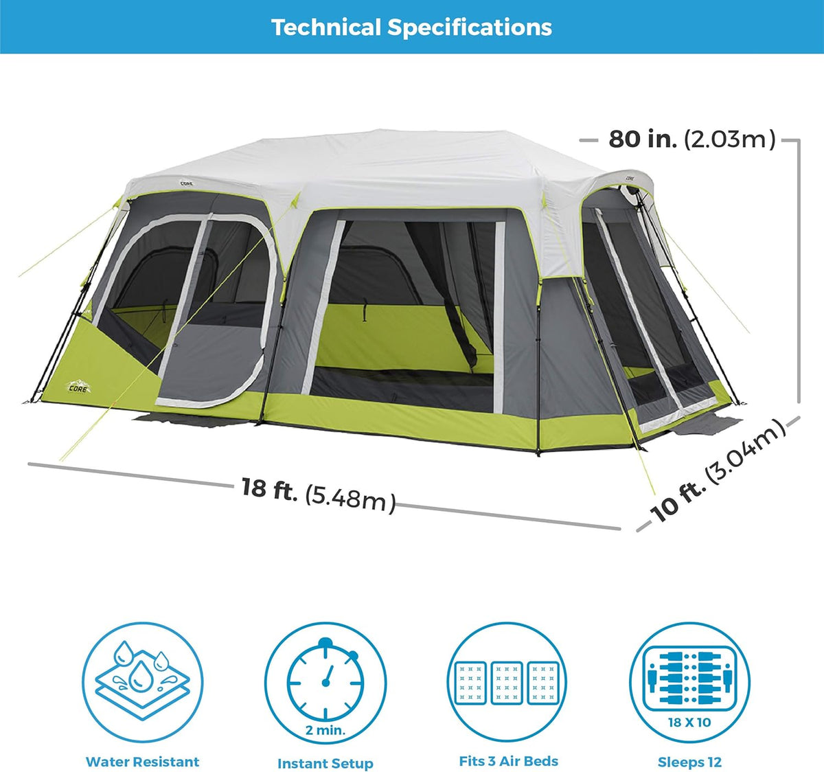 12 Person Instant Cabin Tent with Storage Pockets Z93409