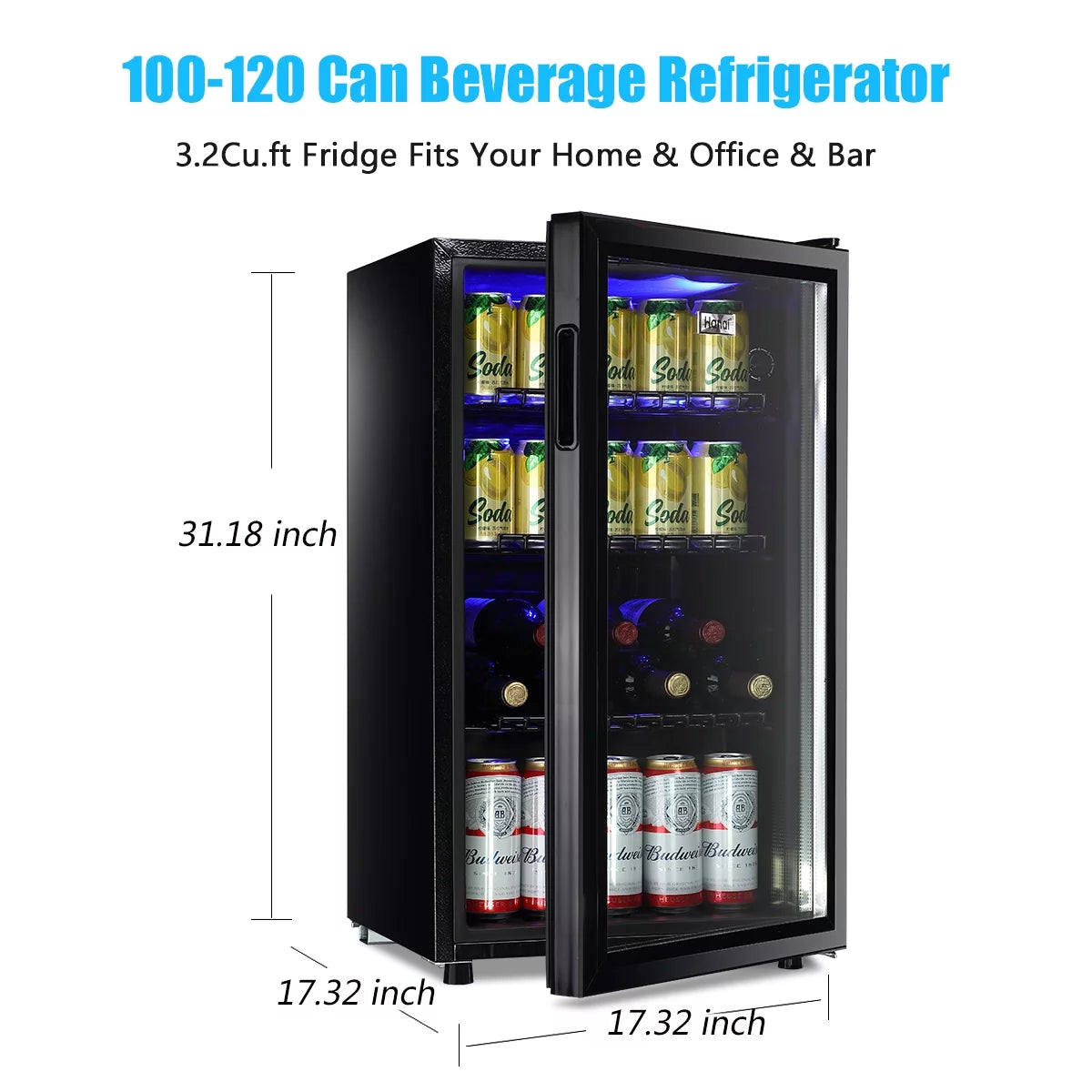 100 Can Capacity Compact Beverage Refrigerator with Glass Door G4284