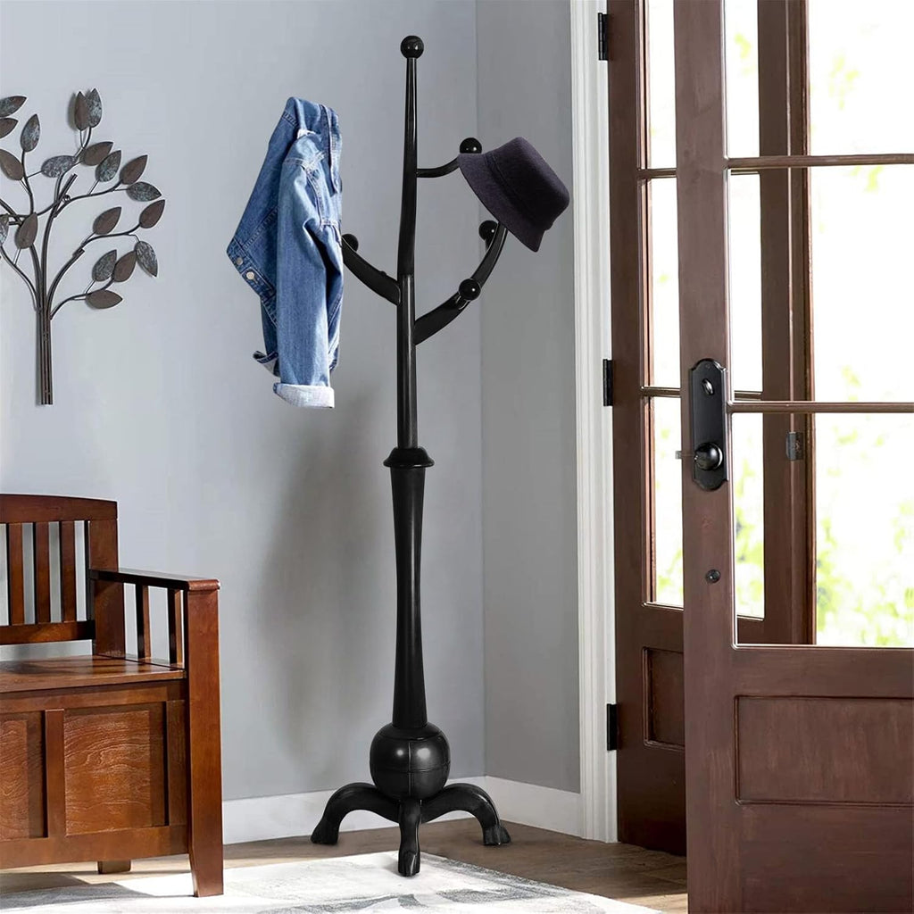 Black Freestanding Wood Coat Rack with 8 Hooks B48964
