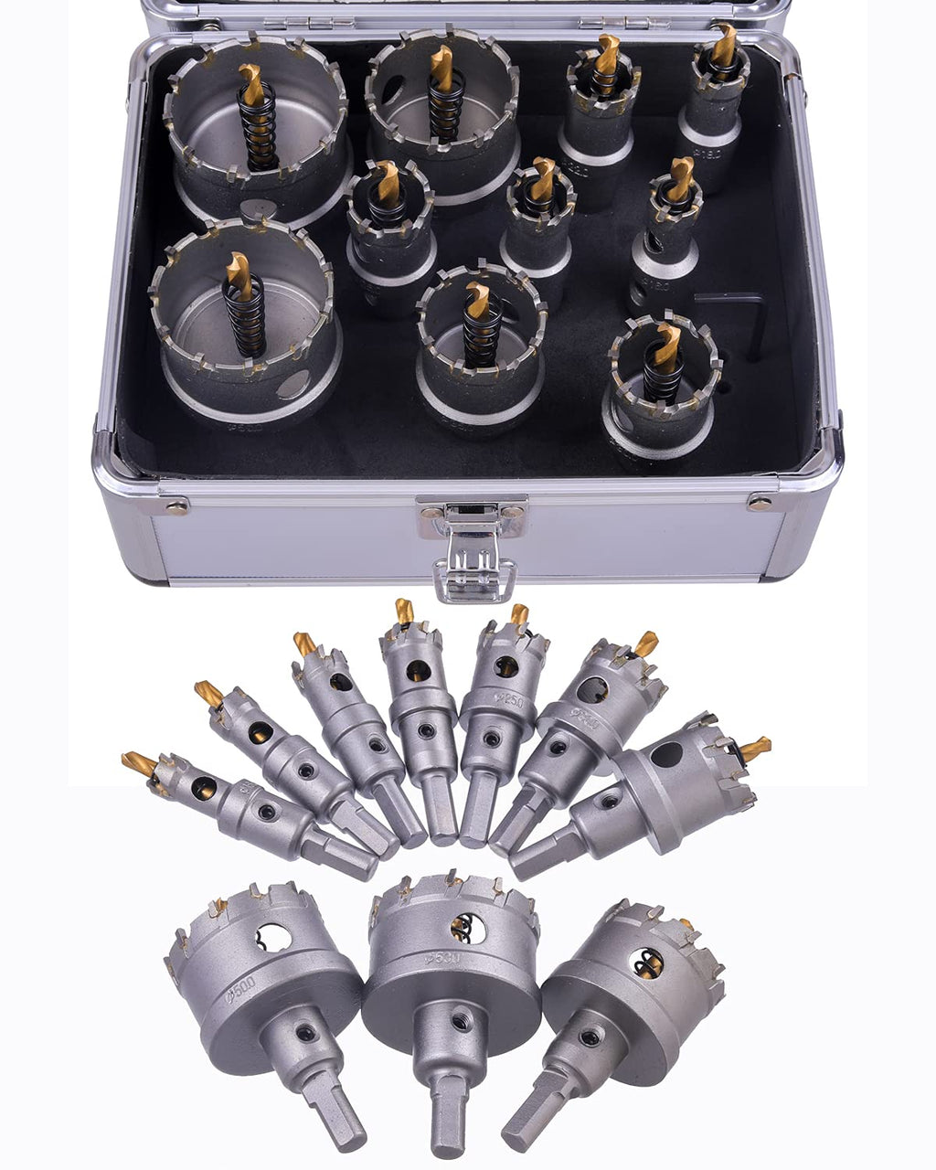 10 Pcs Tungsten Carbide Tipped Hole Saw Kit with Titanium-Plated Pilot Drills Q890331