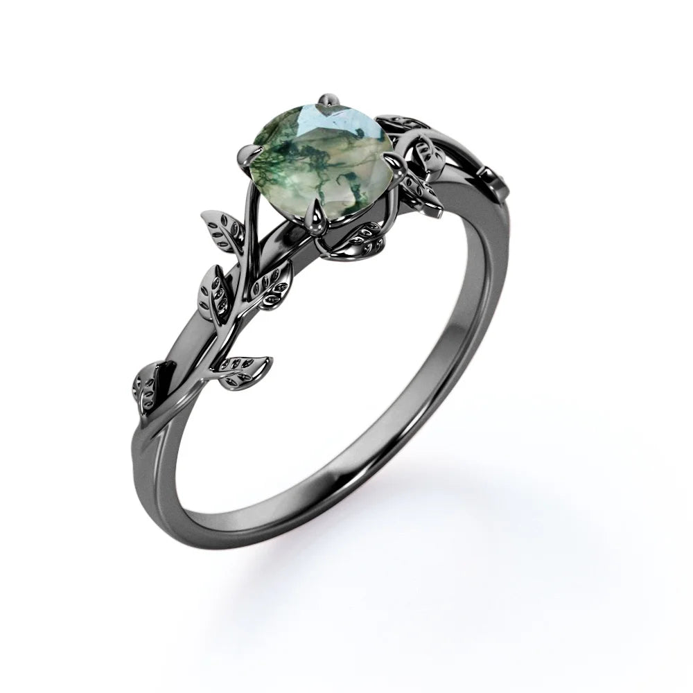 0.50 Carat Round Moss Green Agate Engagement Ring P3492
