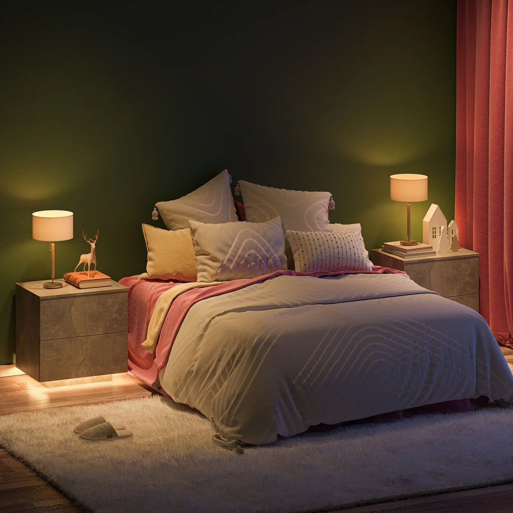 LED Nightstands Set of 2 Wood Bedside Table with 2 Drawers Y797