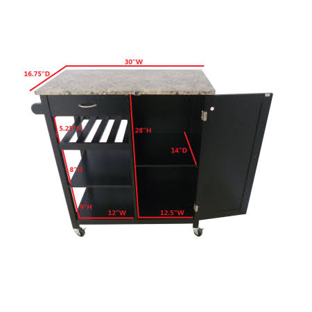 Black Marble Kitchen Island Serving Cart with Storage Drawer P6783