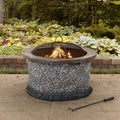 32 in. Stone Wood Burning Fire Pit with Steel Mesh Spark Screen and Fire Poker Q2921