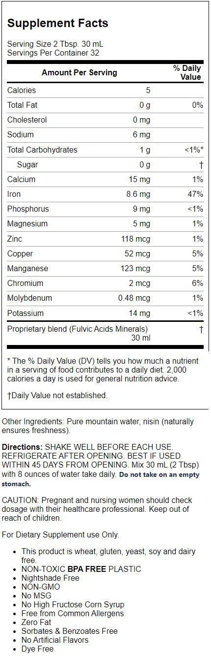 Fulvic Minerals 33 fl oz Liquid F51512