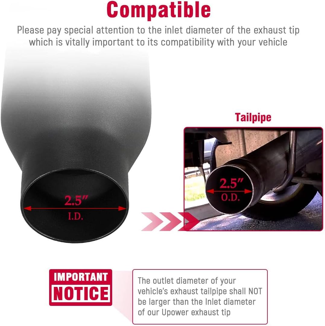 2.5 inch Inlet 4 inch Outlet Exhaust Tip 9" Long Black Weld On Stainless Steel Pack of 2 C766639