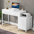 White 5 Drawers Computer Desk with Reversible Filing Cabinet X645940