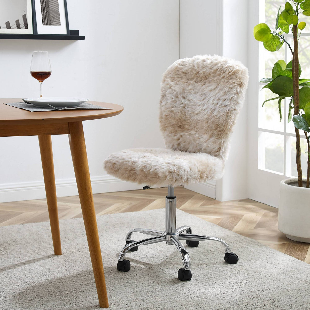 Faux Flokati Armless Office Chair Snow Leopard H36990
