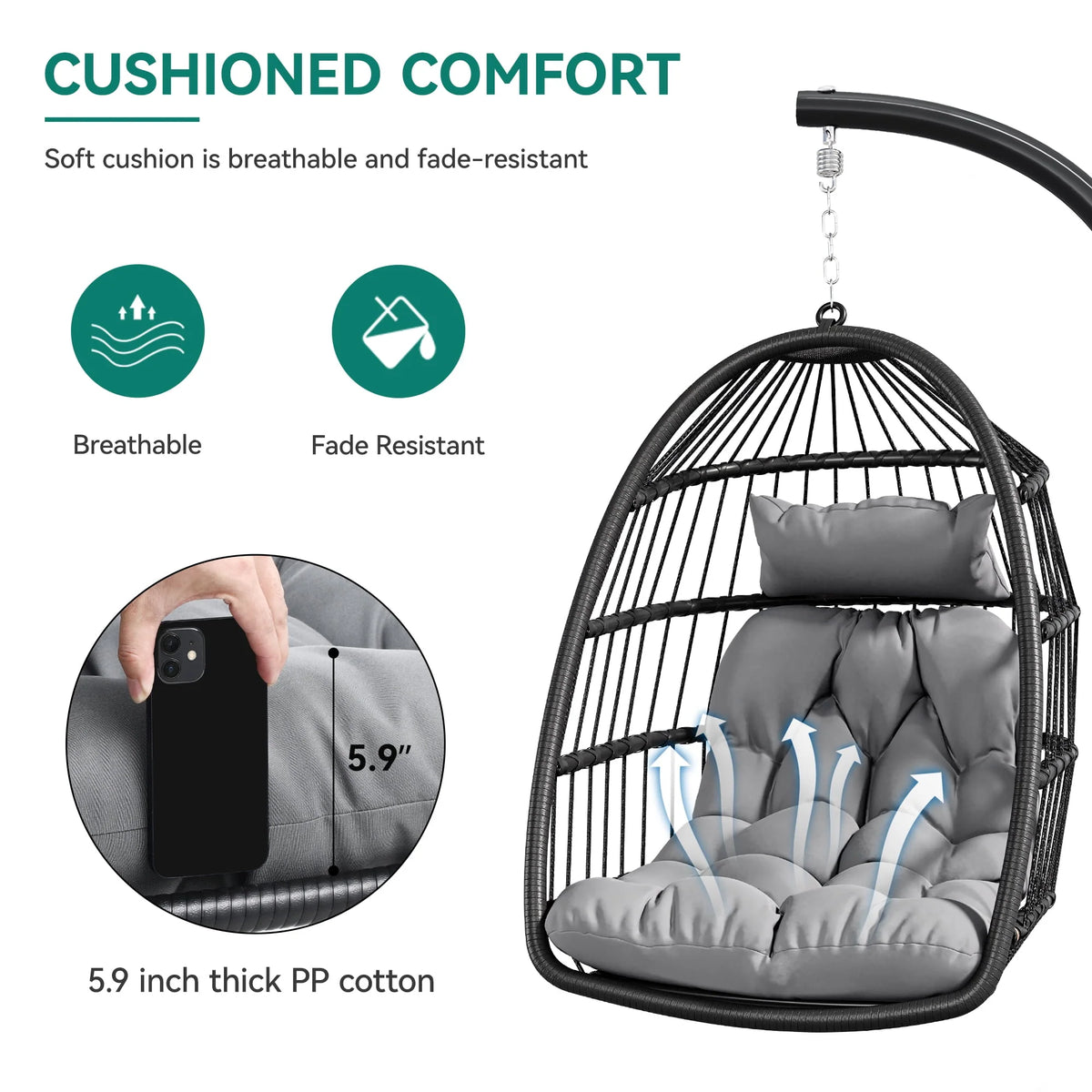 Hanging Egg Swing Chair with Stand Wicker Dark Gray S79182