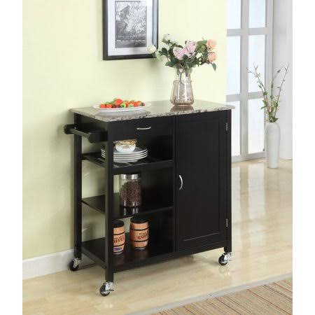 Black Marble Kitchen Island Serving Cart with Storage Drawer P6783