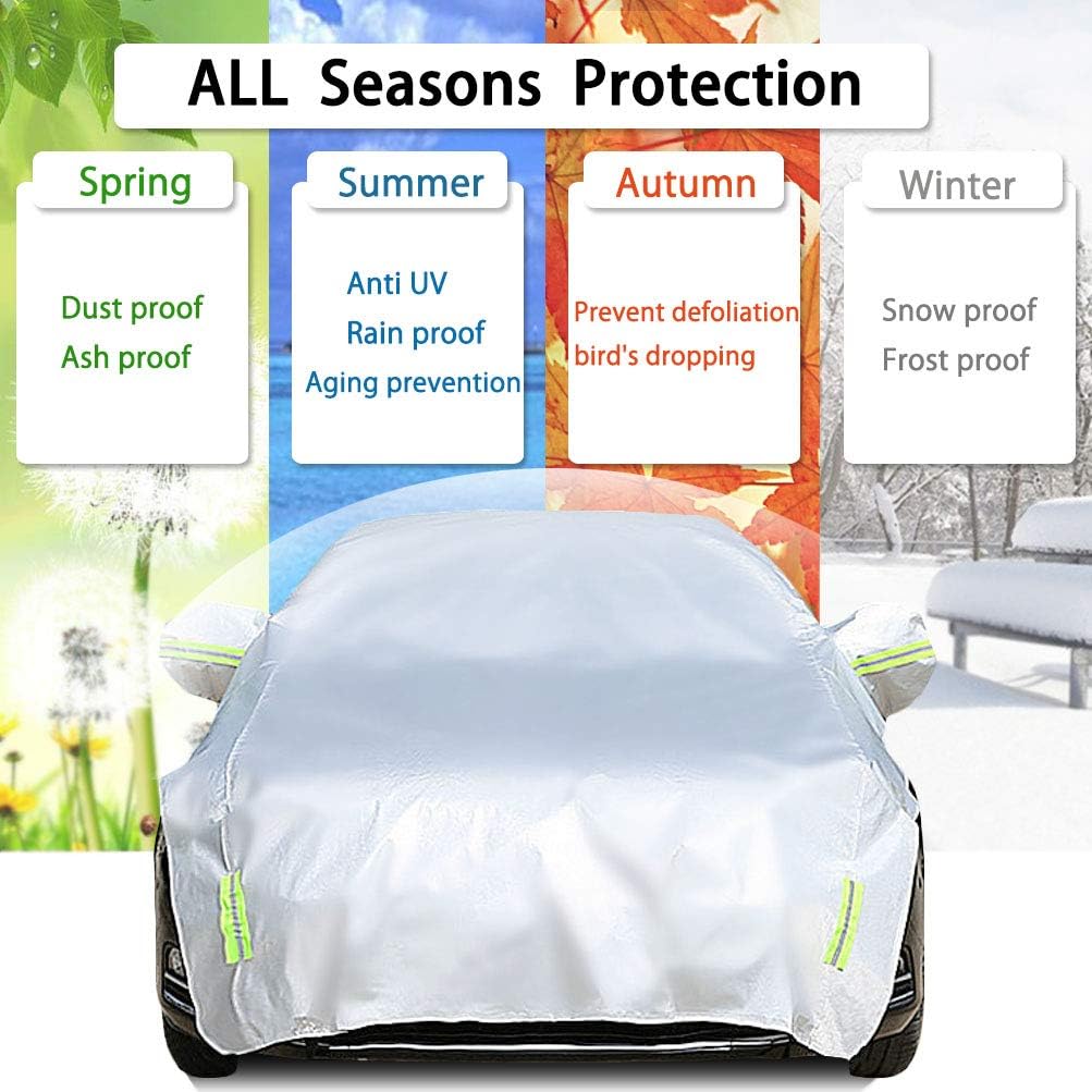 Half Car Cover with Cotton Waterproof Dustproof UV Resistant Snowproof Universal Fit Sedan Length 176'' to 194'' Z513