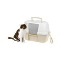 Hooded Corner Cat Litter Box with Front Door Flap & Scoop, Large, Almond U6513