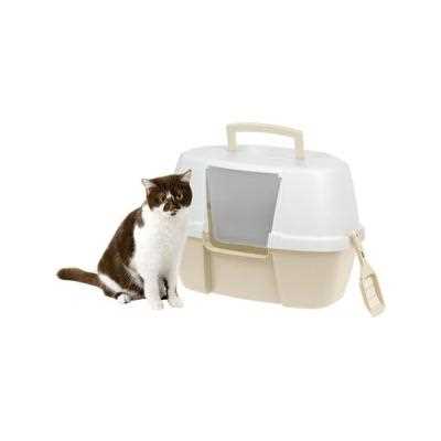 Hooded Corner Cat Litter Box with Front Door Flap & Scoop, Large, Almond U6513