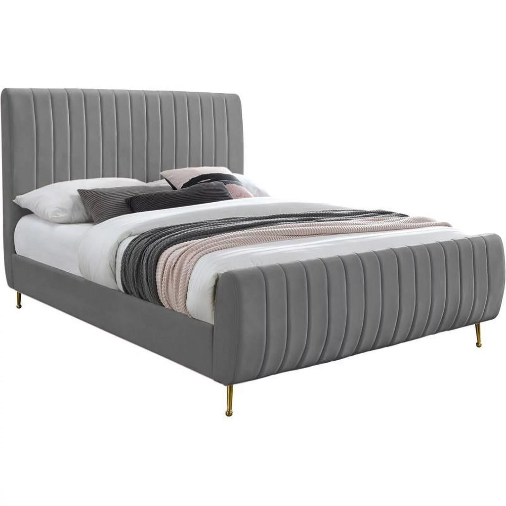 Gray Velvet Queen Bed E9829