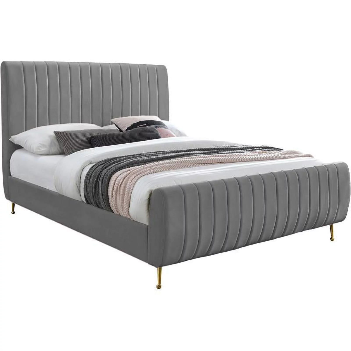 Gray Velvet Queen Bed E9829
