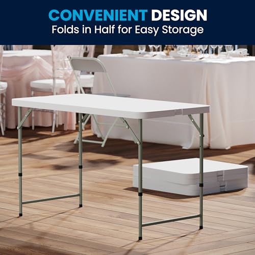4' White Plastic Folding Table with Adjustable Legs U434103