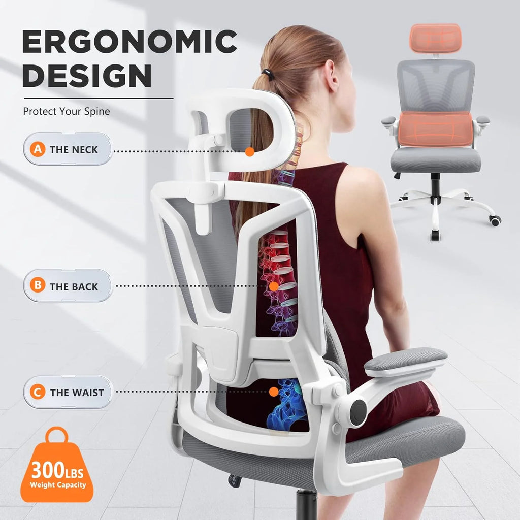 Dark Grey Ergonomic Mesh Office Chair with Lumbar Support Pillow L39322