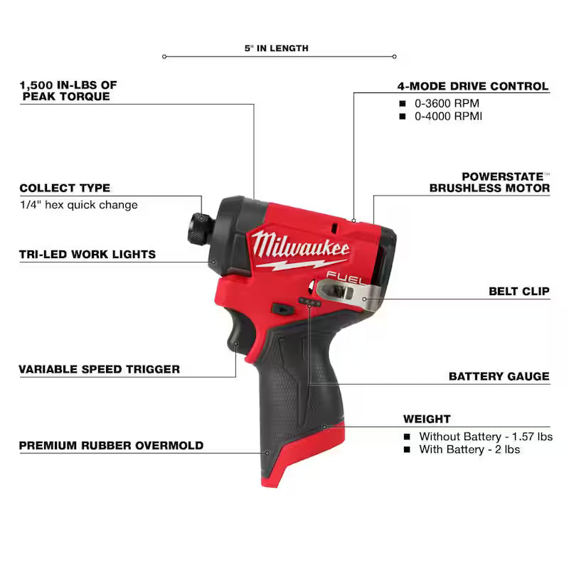 12V Brushless Cordless 1/4 in. Hex Impact Driver with Batteries and Charger N292