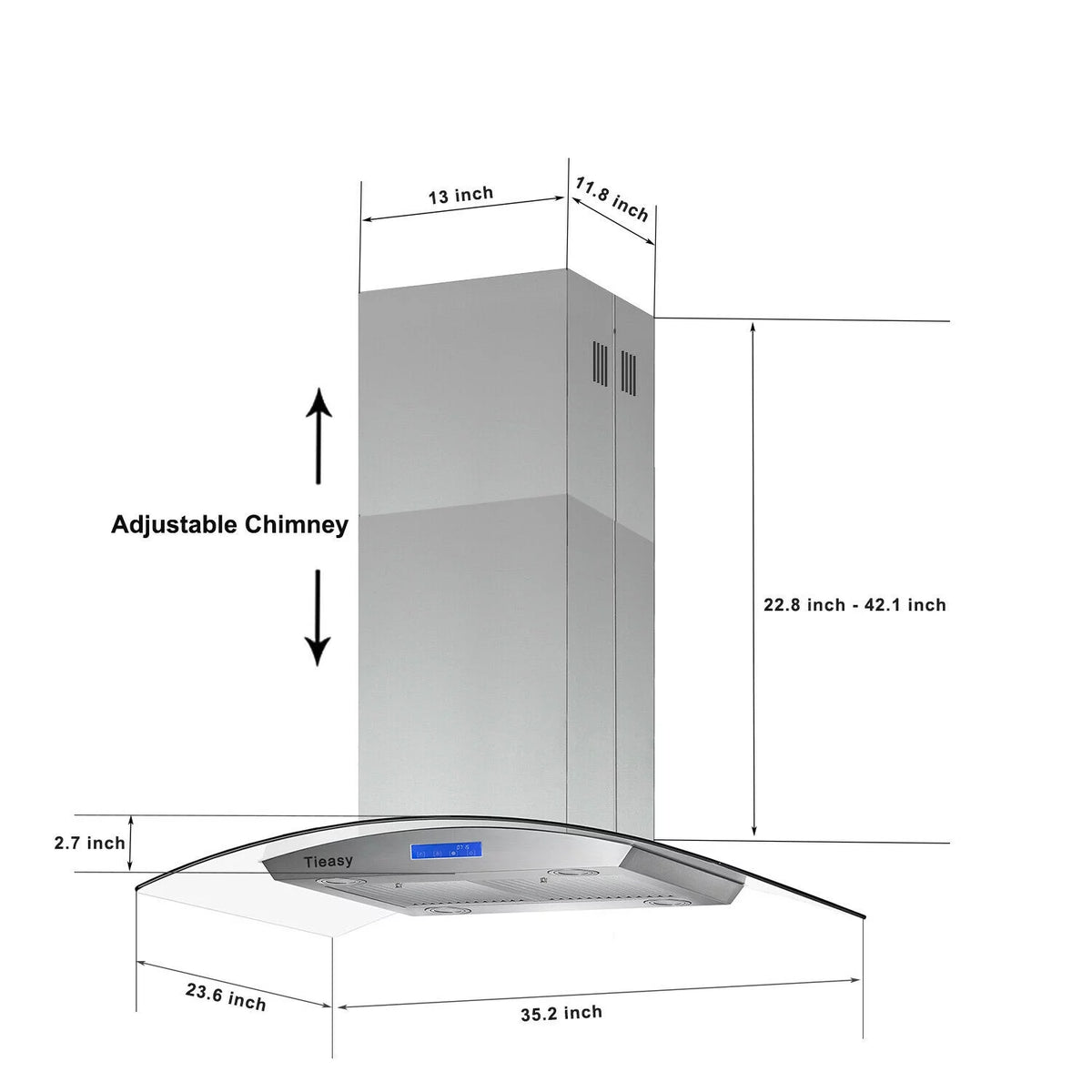 36 inch Island Mount Range Hood 900 CFM with Glass LCD Touch Control X2669