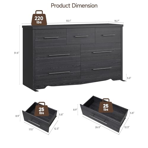Black 7 Drawer Wood Dresser with Metal Handles I7655