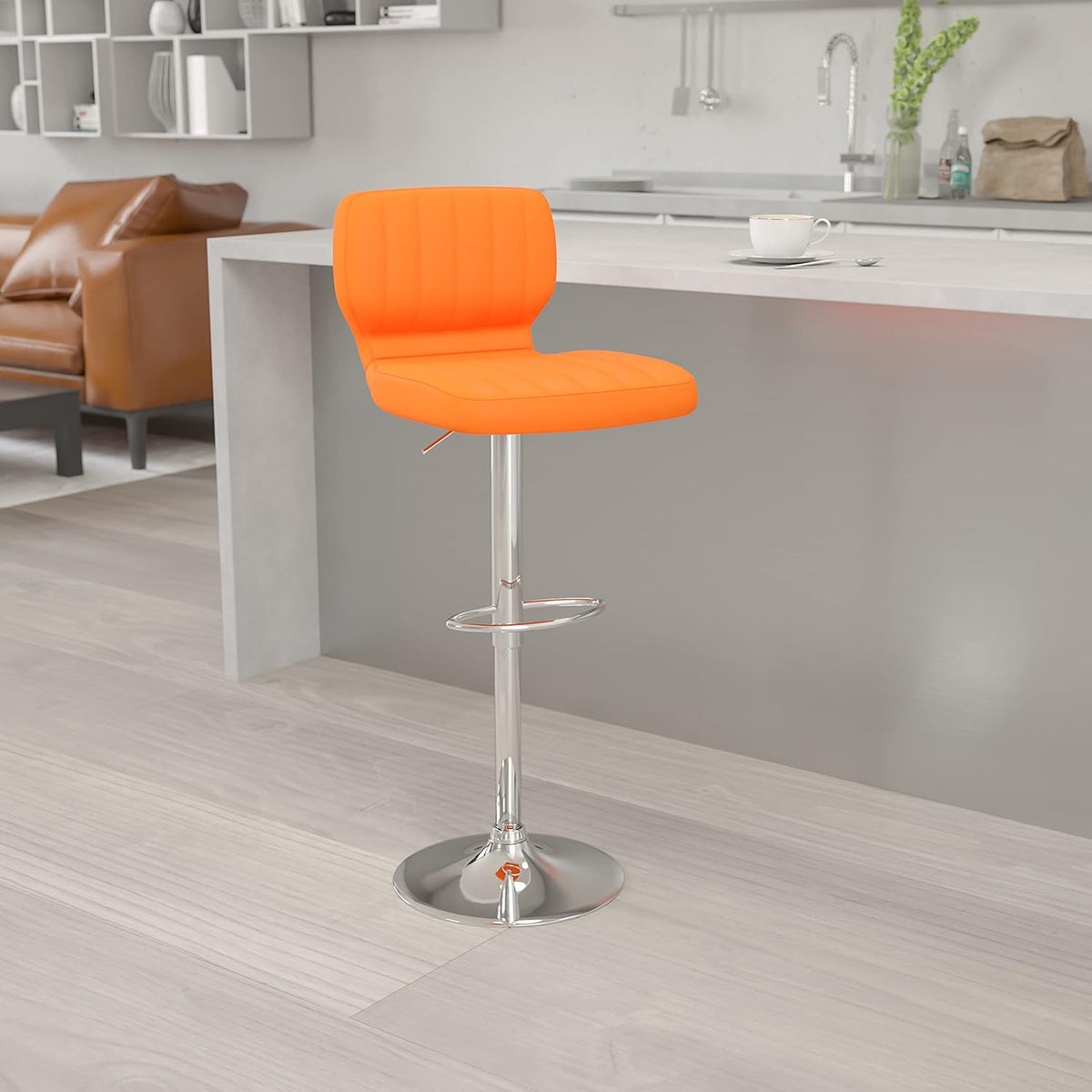 White Vinyl Adjustable Height Barstool with Chrome Base D419685