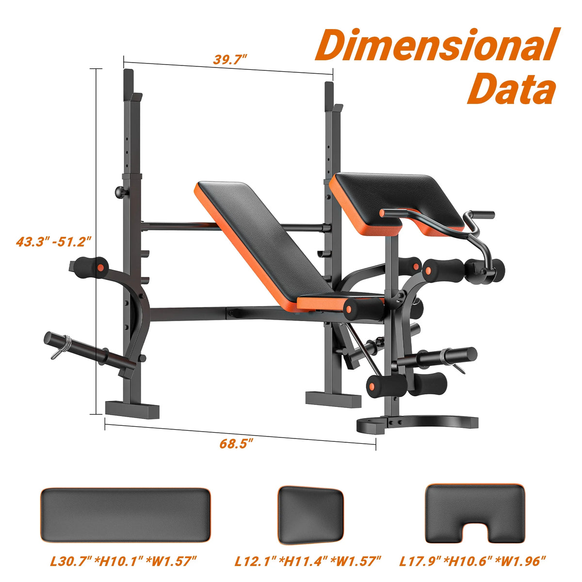 660lb 6-in-1 Adjustable Weight Bench with Barbell Rack and Leg Developer P3109