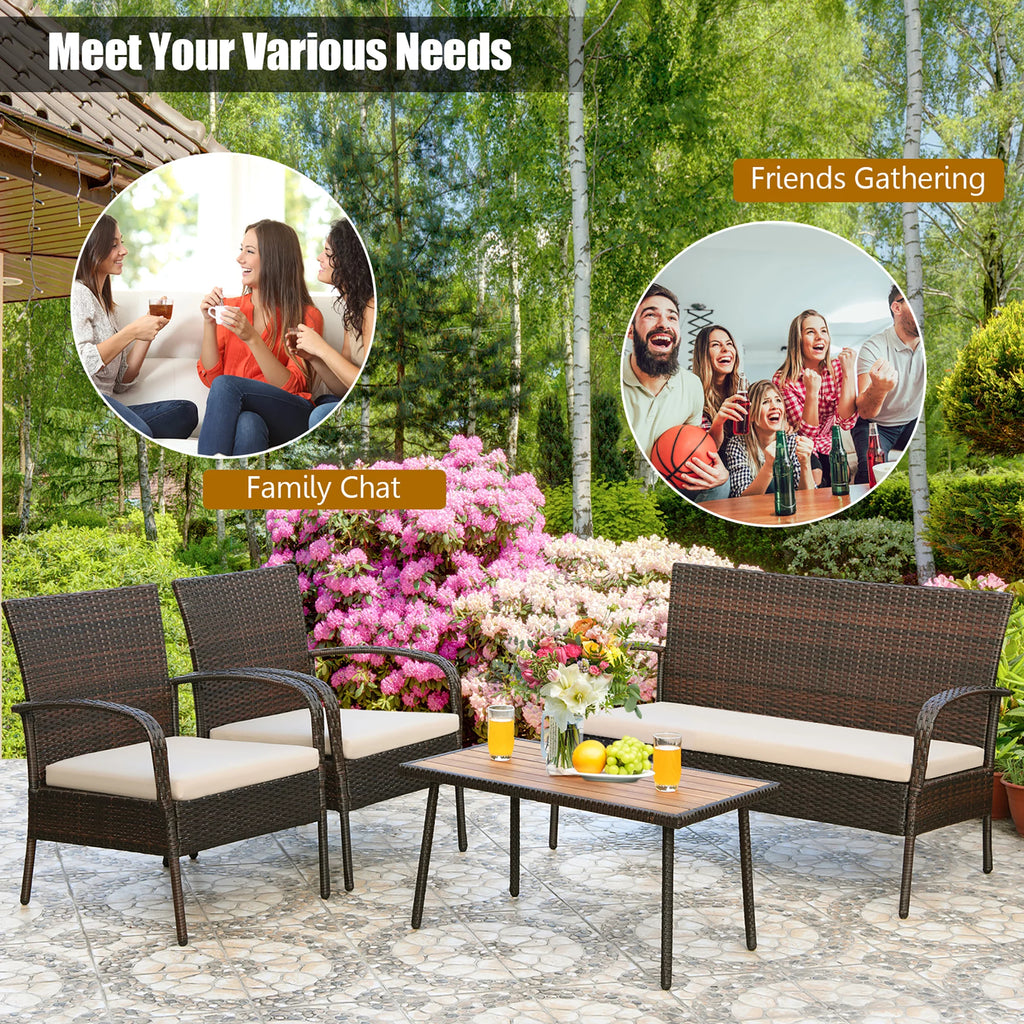 4 Pc Patio Rattan Furniture Set with Cushions K870519