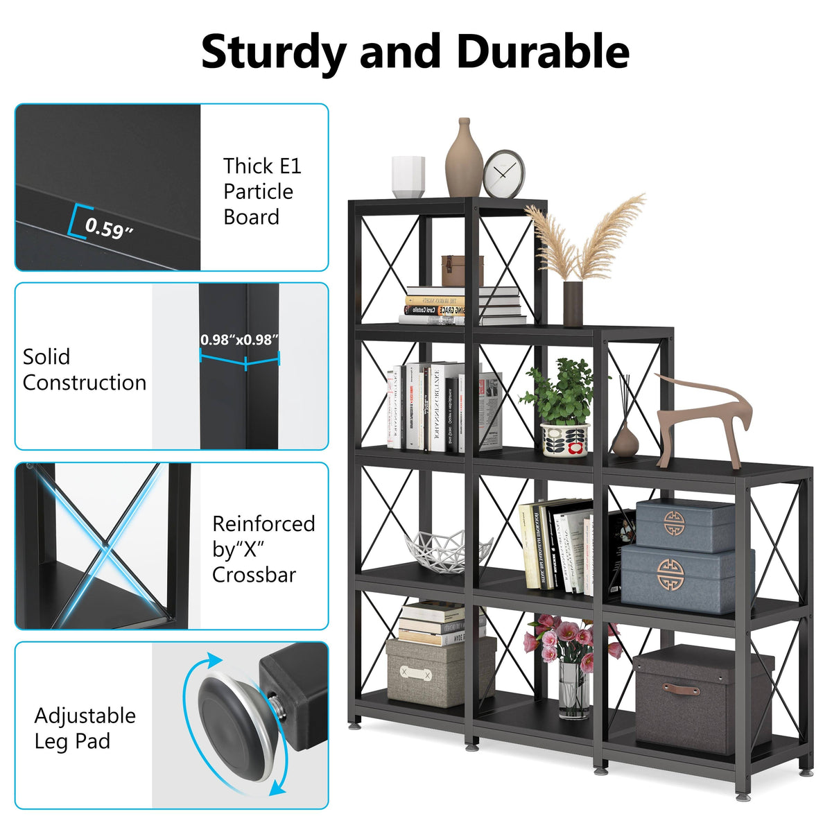 Brown 5-Tier Ladder Corner Bookcase V455