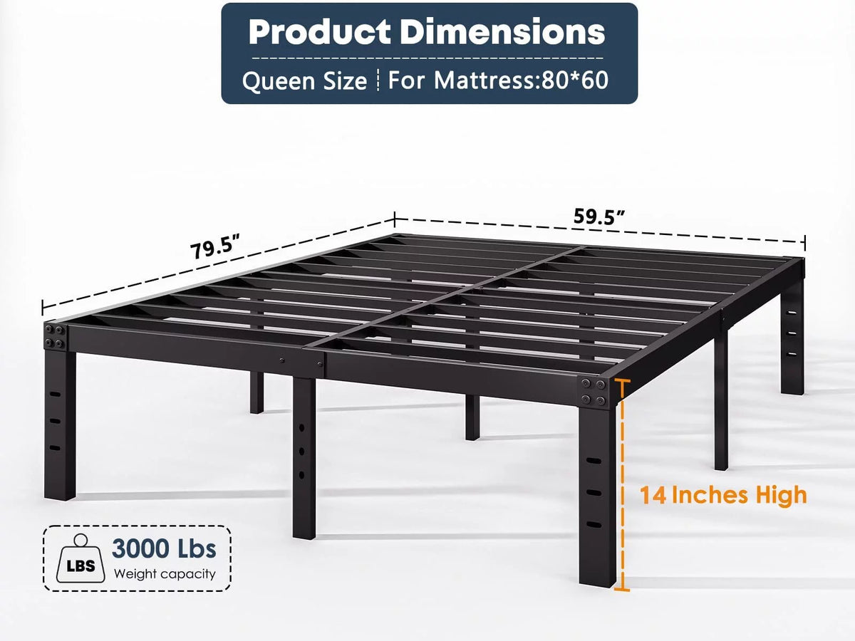 14" Queen Metal Bed Frame with Steel Slats P201229