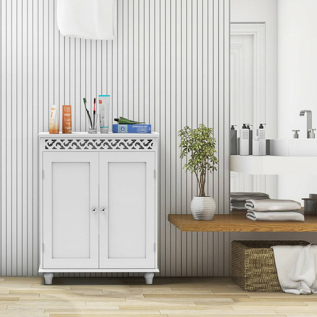 White Wooden 2 Door Bathroom Cabinet with 2 Shelves Y42822