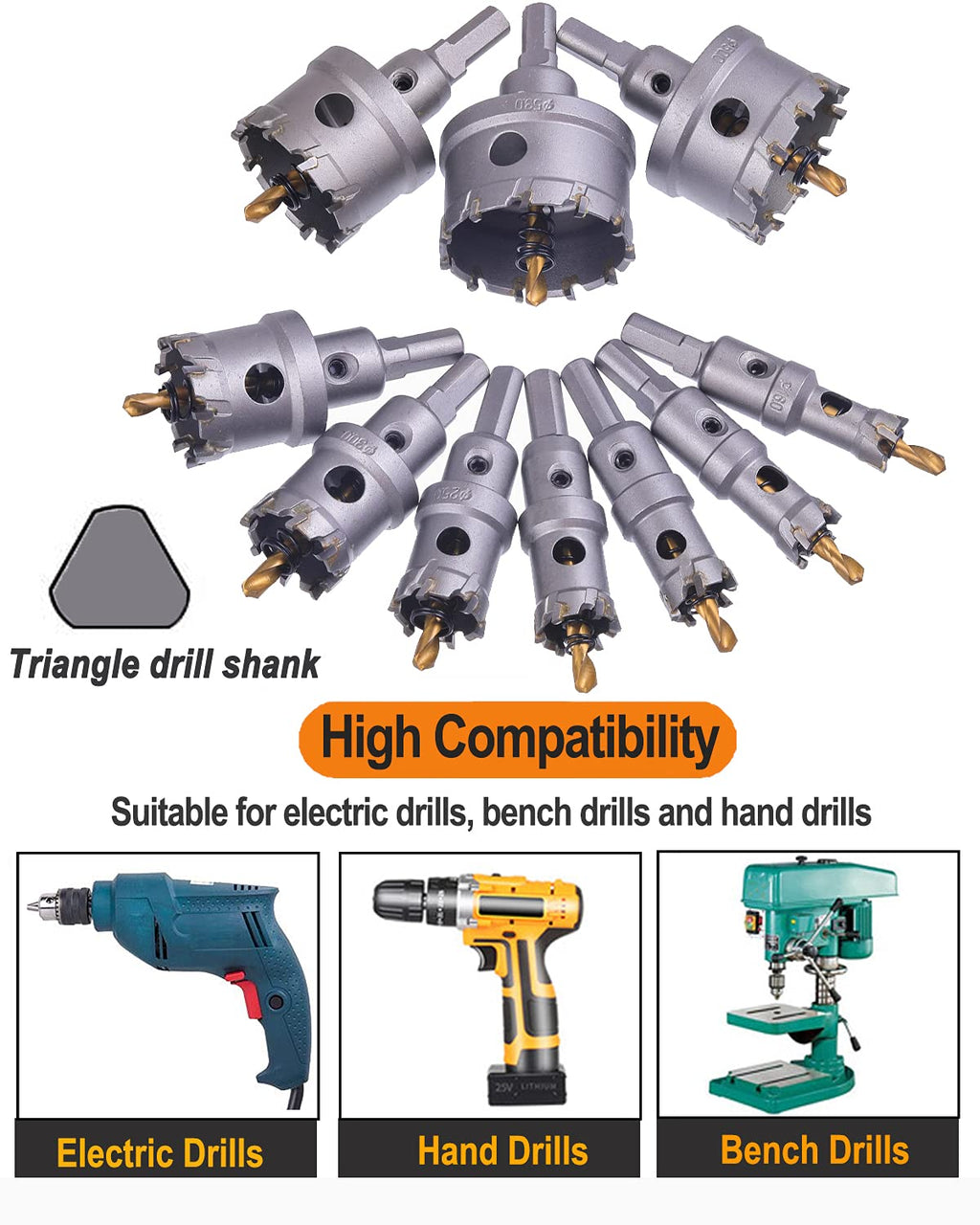 10 Pcs Tungsten Carbide Tipped Hole Saw Kit with Titanium-Plated Pilot Drills Q890331