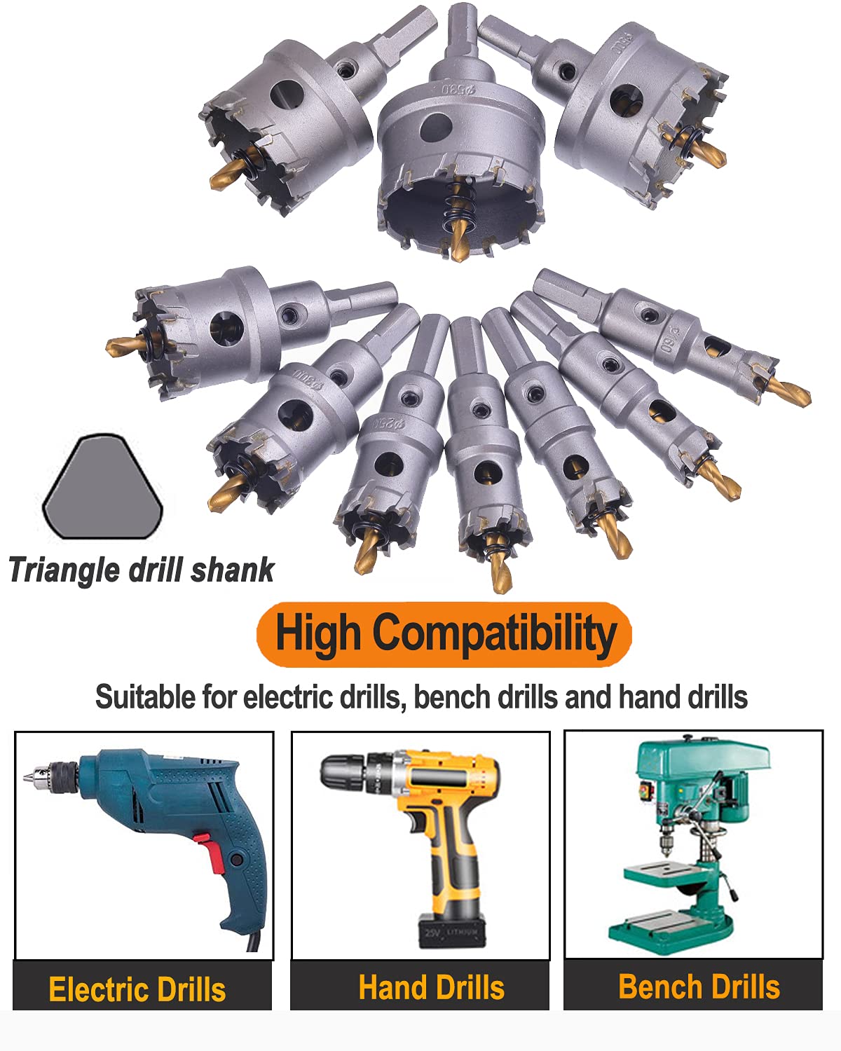 10 Pcs Tungsten Carbide Tipped Hole Saw Kit with Titanium-Plated Pilot Drills Q890331
