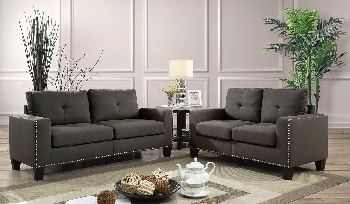 Gray Tufted Linen Like Fabric Sofa and Loveseat M1668