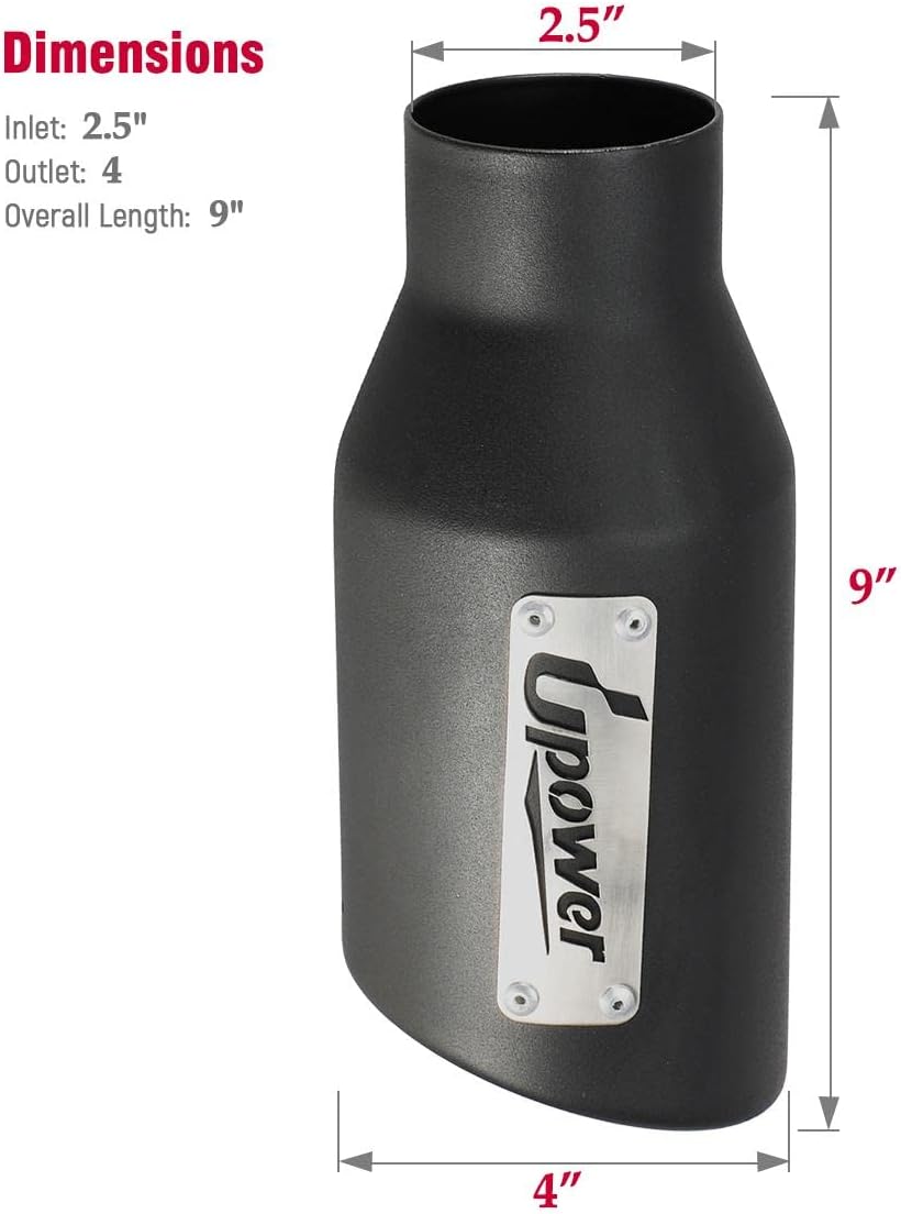 2.5 inch Inlet 4 inch Outlet Exhaust Tip 9" Long Black Weld On Stainless Steel Pack of 2 C766639