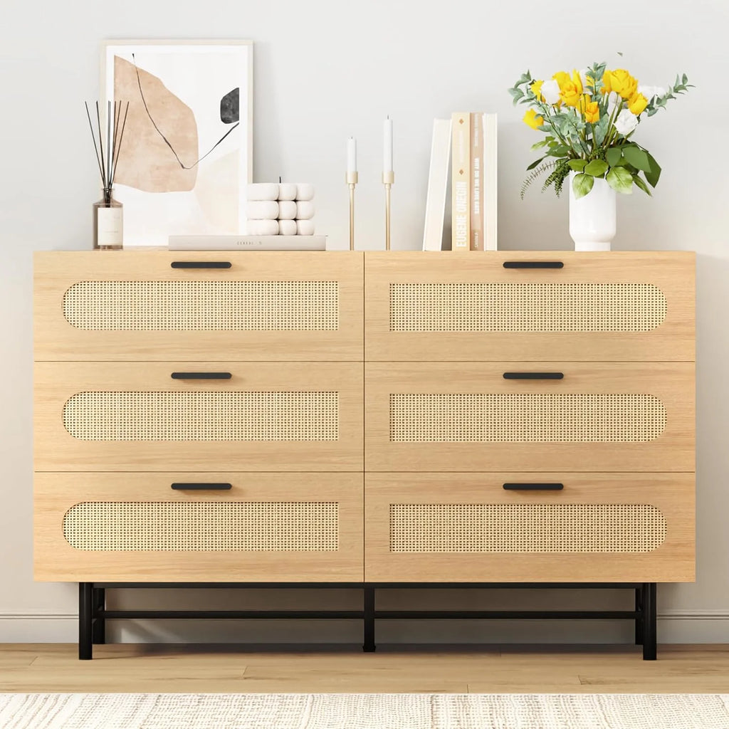 Black 6 Drawer Wood Dresser T585591