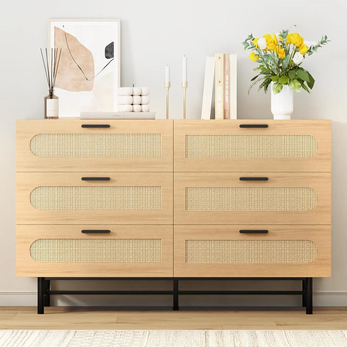 Black 6 Drawer Wood Dresser T585591