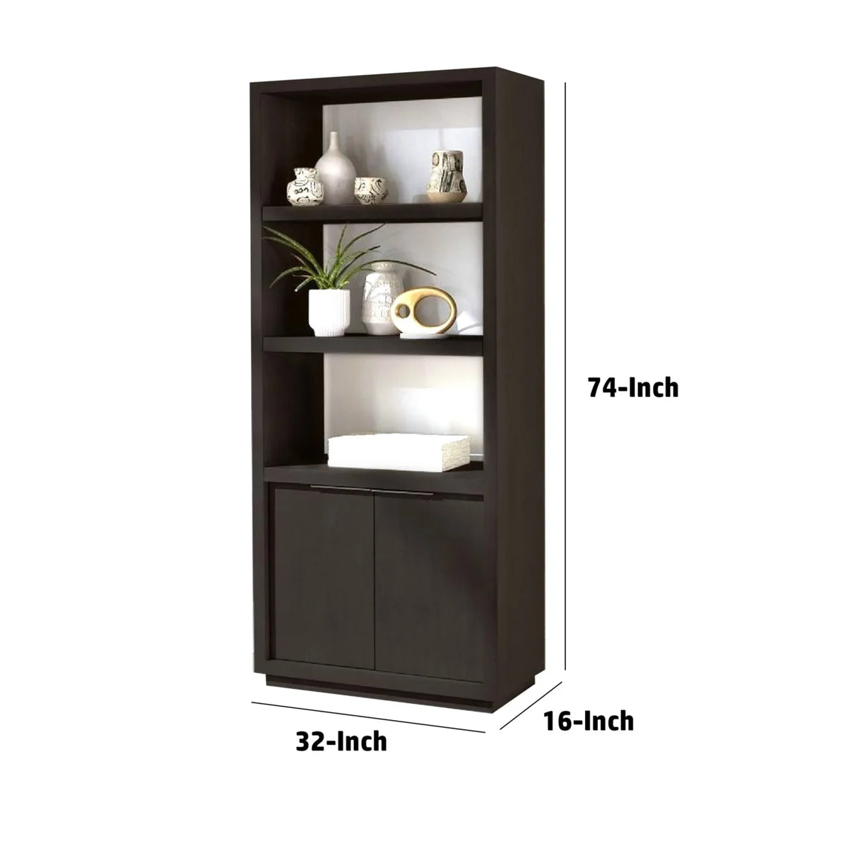 74 Inch Solid Wood Bookshelf with 2 Cabinets F876830
