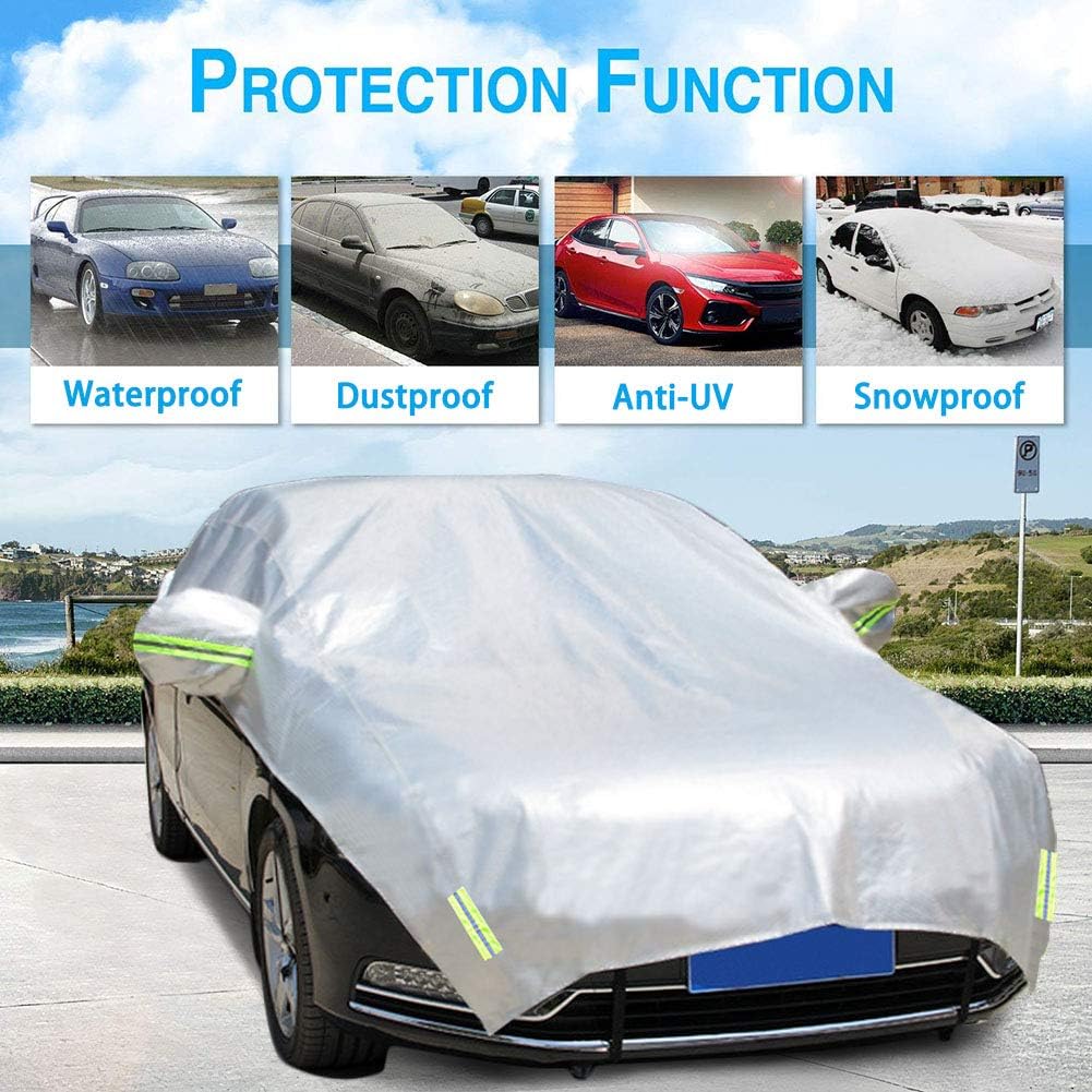 Half Car Cover with Cotton Waterproof Dustproof UV Resistant Snowproof Universal Fit Sedan Length 176'' to 194'' Z513