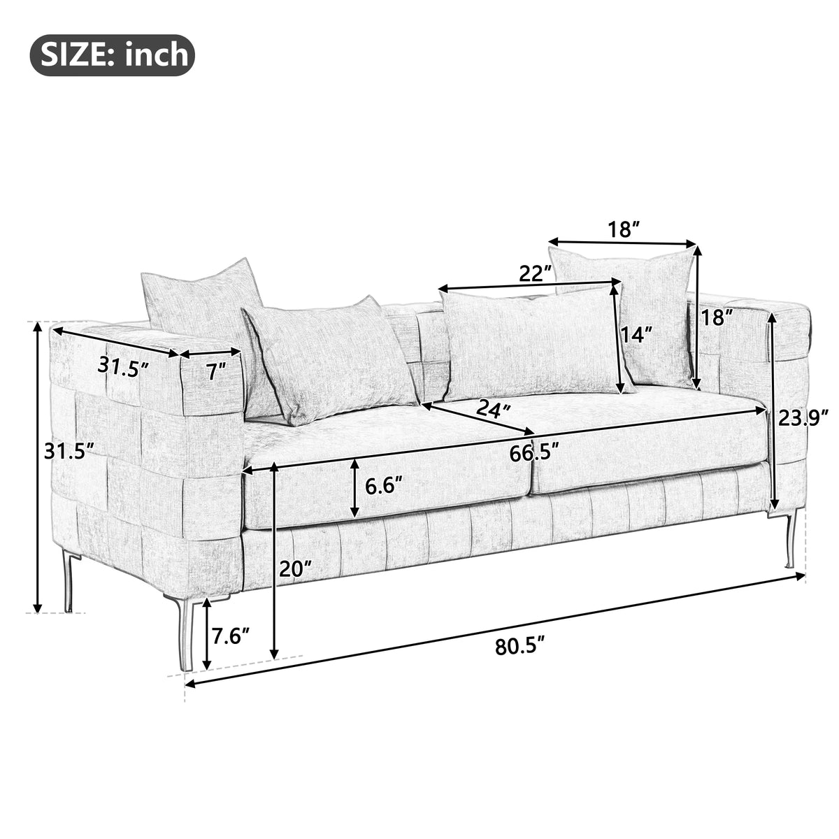 Green Chenille Upholstered 3-Seat Sofa Couch P470913