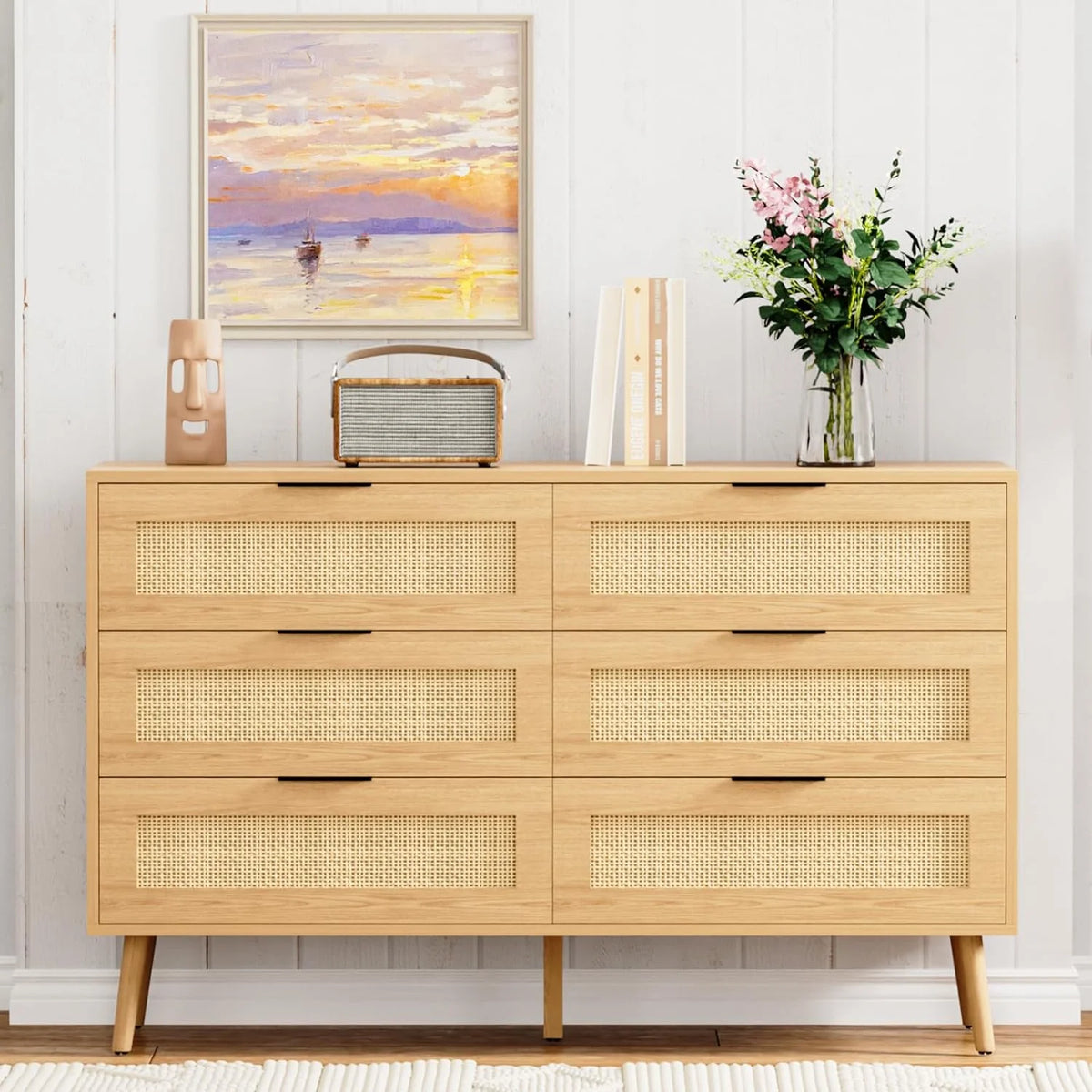 Black 6 Drawer Wood Dresser T585591